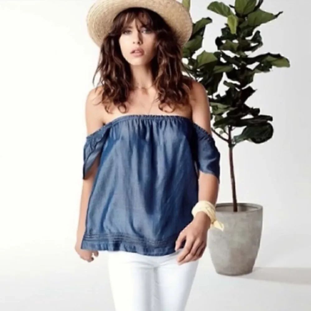 Paige Beatrice chambray off the shoulder top